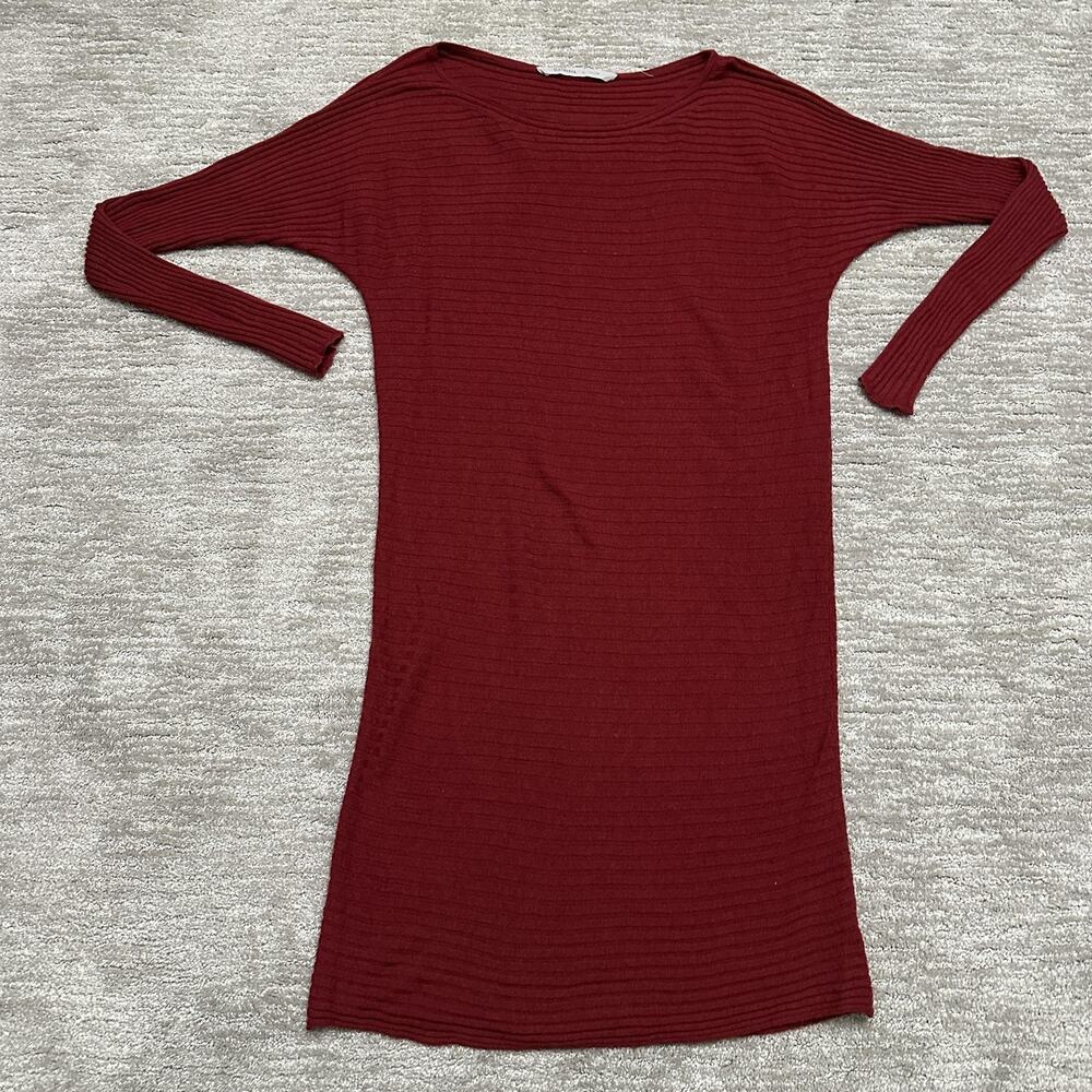 Athleta Sweater Dress Womens Small Red Merino Wool Rib Knit Dolman Sleeve